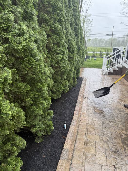 Freshly mulched beds around the foundation of a home